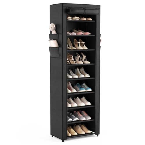 Narrow 10-Tier Covered Shoe Rack Organizer