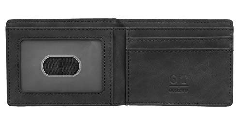 Gostwo Mens Slim Minimalist Front Pocket Wallet Genuine Leather ID Window Card Case RFID Blocking (Black Vintage)