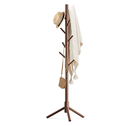 Wooden Coat Rack Stand with 8 Adjustable Hooks