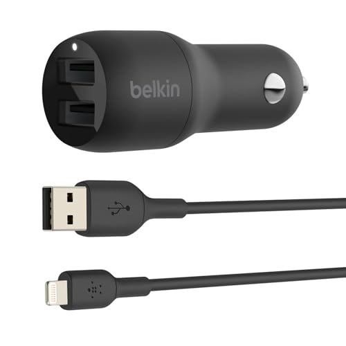 Belkin 24W Dual USB Car Charger with Lightning Cable