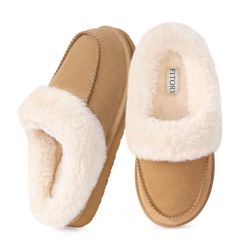 Fitory Faux Fur Lined Suede Indoor Outdoor Slippers