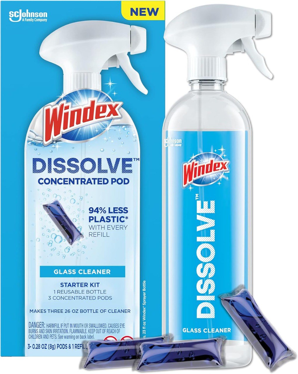 Glass Cleaner Starter Kit with Dissolvable Concentrated Pods
