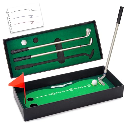 AMOR PRESENT 7PCS Golf Pen Set, Mini Desktop Golf Set Golf Clubs Pens, Mini Golf Game Set for Men, Dad, Boss Coworker, Office Birthday Gift Ball Game for Office Desk