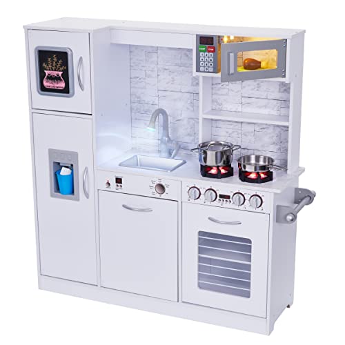 Wooden Kids Play Kitchen Set with Icemaker & Sounds