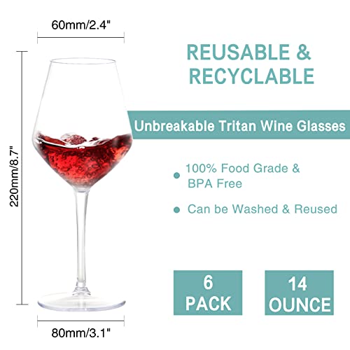 Ciaell 6 Pack Plastic Wine Glasses - 15OZ Unbreakable Wine Glasses, Tritan Wine Glasses with Stem - Disposable Stemmed Wine Glasses Perfect for Parties & Weddings & Poolside & Outdoors & Camping