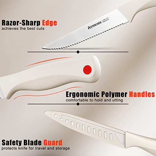 Astercook Steak Knife, Steak Knives Set of 8 with Sheath, Dishwasher Safe High Carbon Stainless Steel Steak Knife with Cover, White