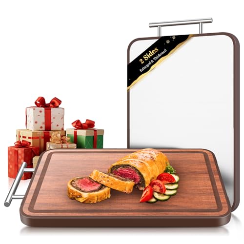 Double Sided Stainless Steel Wood Cutting Board 16.3"