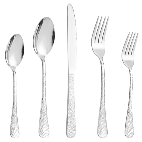 20 Piece Stainless Steel Hammered Silverware Set