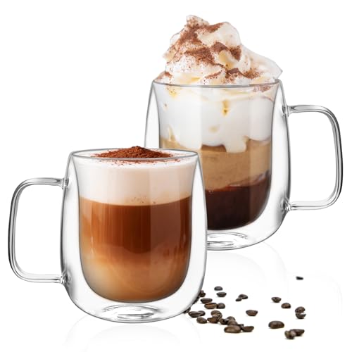 2 Pack Double Wall Insulated Glass Coffee Mugs