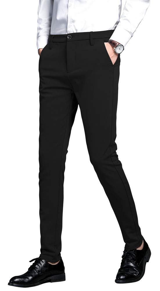 Plaid&Plain Men's Slim Fit Stretch Dress Pants