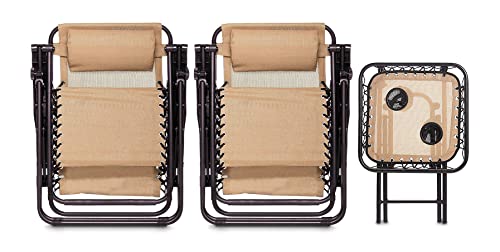 Amazon Basics Outdoor Mesh Adjustable Zero Gravity Lounge Chair Recliners with Side Table, 35 x 26 x 43 inches, Beige
