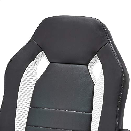 Amazon Basics Racing/Gaming Chair - Faux Leather, 22.6"D x 25.2"W x 44.1"H, White