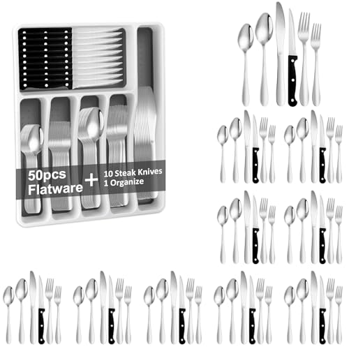 61 Piece Stainless Steel Silverware Set with Organizer