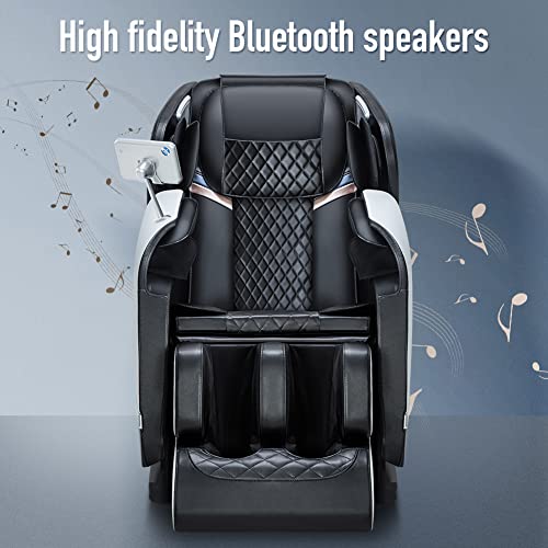 BONTEC Massage Chair Full Body Recliner - Zero Gravity with Heat and Shiatsu Foot Massage Office Chair LCD Touch Screen Display Bluetooth Speaker Airbags Foot Rollers (White)