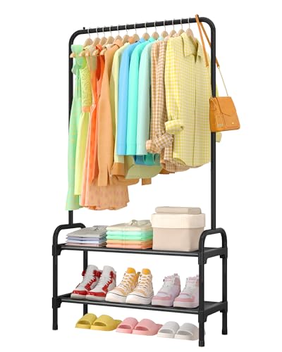 Sakugi Freestanding Clothes Rack with 2-Tier Shoe Shelf