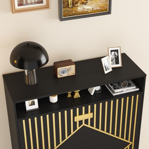 FFBCFDK Shoe Cabinet Storage for Entryway,Shoe Storage Cabinet with 2 Flip Drawers, Shoe Organizer Cabinet with 2 Tier Narrow Shoe Rack Organizer Wooden Shoe Rack for Front Door Entrance, Closet