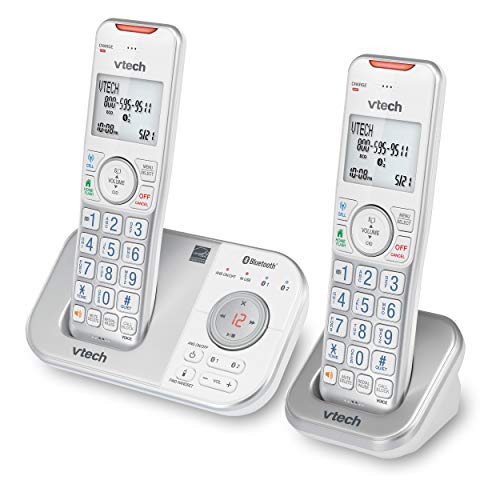 VTech VS112-27 DECT 6.0 Bluetooth 2 Handset Cordless Phone for Home with Answering Machine, Call Blocking, Caller ID, Intercom and Connect to Cell (White)