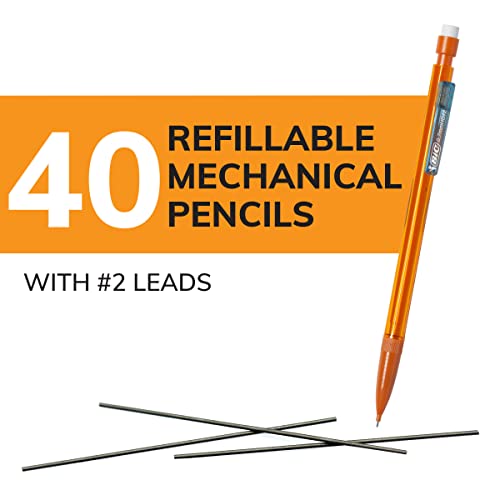 BIC Xtra-Smooth Mechanical Pencils with Erasers (MPCE40-BLK), Bright Edition Medium Point (0.7mm), 40-Count Pack, Bulk Mechanical Pencils for School, Perfect Teacher Appreciation Gifts