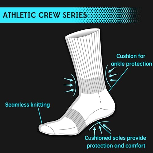 WeciBor Men's Ankle Protection Combed Cotton Cushioned Performance Athletic Crew Socks - 12 Pack - Size 10-13 - Black Athletic Series