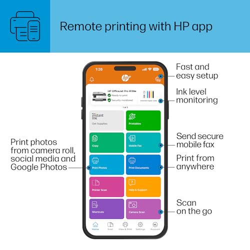 HP OfficeJet Pro 8139e Wireless All-in-One Color Inkjet Printer, Print, scan, Copy, fax, ADF, Duplex Printing Best-for-Home Office, 1 Year of Instant Ink Included (40Q51A)