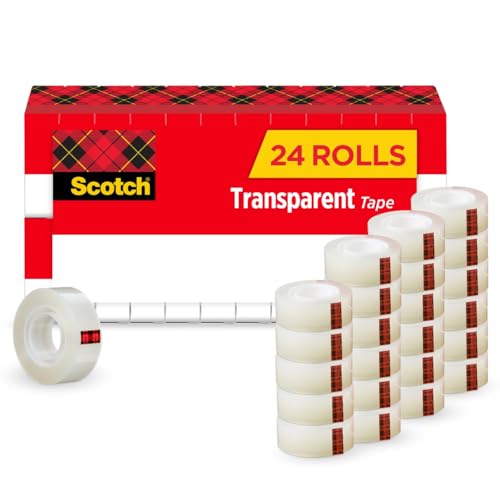 24 Pack Scotch Transparent Tape, 3/4" x 1000", Office