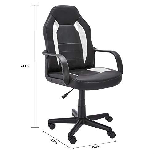 Amazon Basics Racing/Gaming Chair - Faux Leather, 22.6"D x 25.2"W x 44.1"H, White