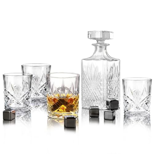 Whiskey Decanter and Crystal Glasses Gift Set