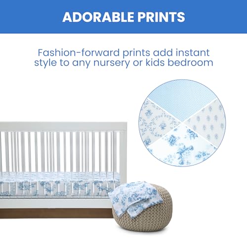 Delta Children 100% Cotton Muslin Baby Receiving Blankets for Girls and Boys – 47x47 Inches (Pack of 4), Blue Botanicals