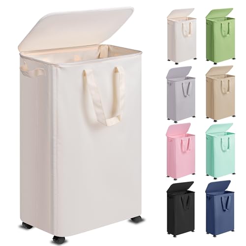 75L Slim Rolling Laundry Hamper with Lid