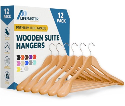 12 Pack Wooden Non-Slip Clothes Hangers