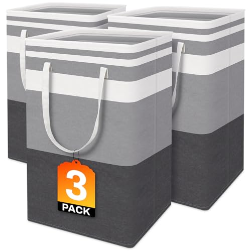 3 Pack Collapsible Freestanding Laundry Hampers 75L