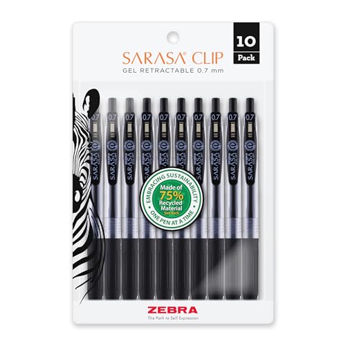 10 Pack Zebra Sarasa Clip 0.7mm Gel Pens