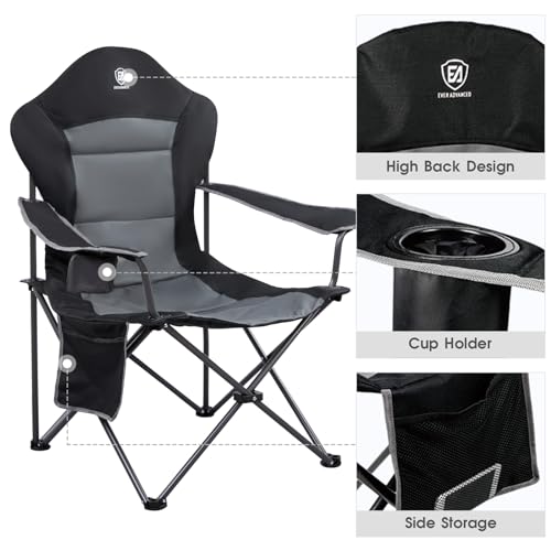 EVER ADVANCED Folding Camping Chair for Outside with High Back Padded Oversized Lawn Chairs Folding Lightweight Sturdy Steel Portable Outdoor Camp Chair for Adults