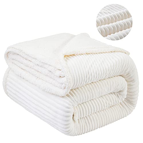 Striped Sherpa Fleece Blanket Super Soft Plush Throw