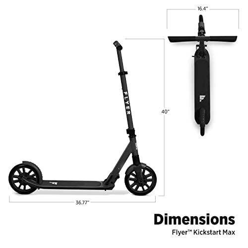 Flyer Kickstart Max, Kick Scooter, Adjustable Handlebars & Foldable, Black Scooter 8+ Years, and up to 220 lbs