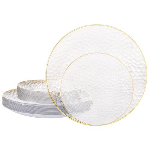 50 Count Hammered Plastic Dinner and Salad Plates