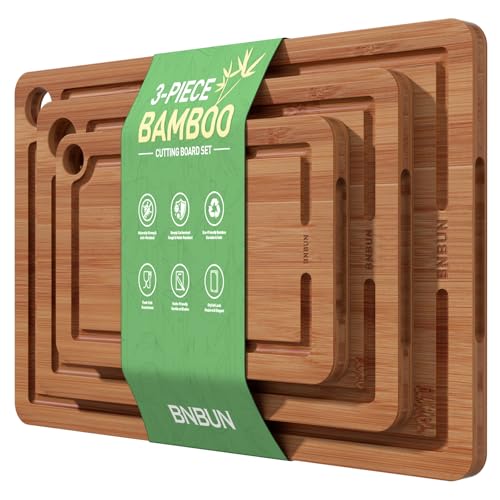 3 Piece Bamboo Cutting Board Set with Juice Groove