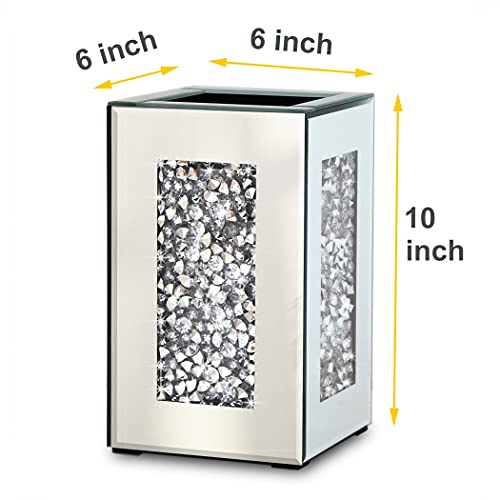 Crushed Diamond Mirrored Vase 6x6x10 inch Crystal Silver Glass Stunning Decorative Vase Flower Luxury for Home Decor. Can’t Hold Water.