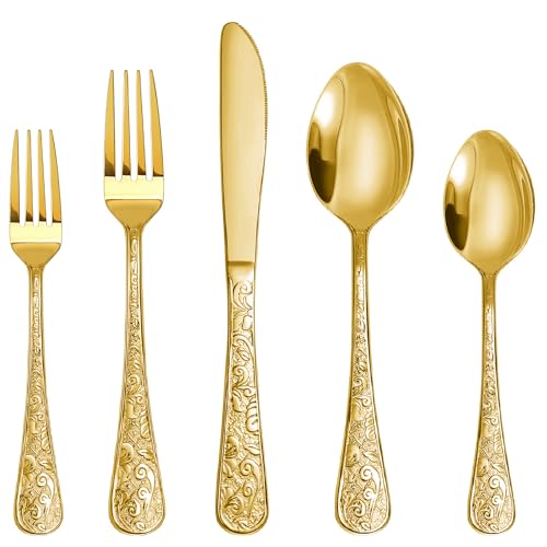 20 Piece Vintage Embossed Stainless Steel Flatware Set