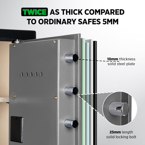 ISLANDSAFE Heavy Fireproof Safe Box, 50lbs Large Steel Money Office safe, Double Lock Removable Shelf Money Safes with Alarm, Inner Light for Home and Office (2.3 Cuft Gray)