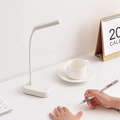 Small desk lamp battery powered,White portable desk lamp,Usb Power cord,Adjustable gooseneck hose,3 position light,White eye protection light,For small spaces,Home office and Reading,kids mini lamp