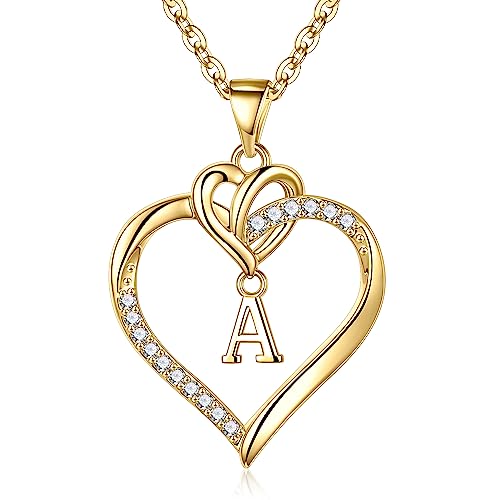 Heart Initial Pendant Necklace Cubic Zirconia