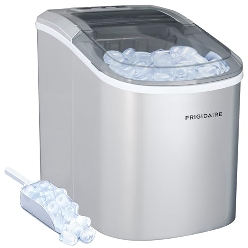 Frigidaire Ice Maker EFIC189, Countertop Ice Maker with Transparent Window, Bullet Ice Maker, 26 lbs. Capacity per day, Small Ice Maker Machine – 11.6D x 8.7W x 11.4H, Silver (Packaging May Vary)