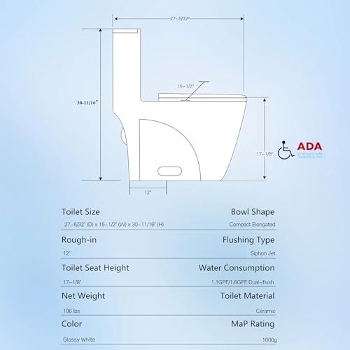 Favfurish Dual-Flush Elongated One Piece Toilet