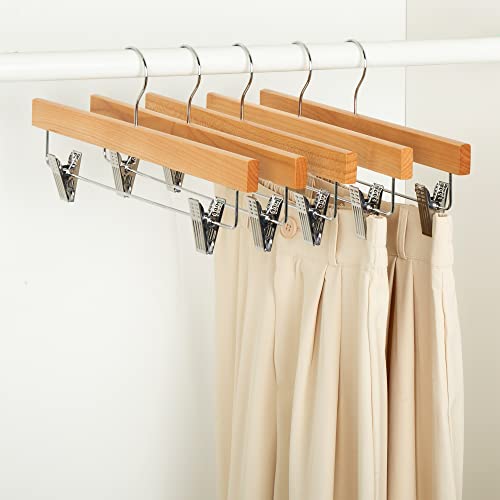 Amazon Basics Wooden Pants Hangers with Clips - Natural, 10-Pack