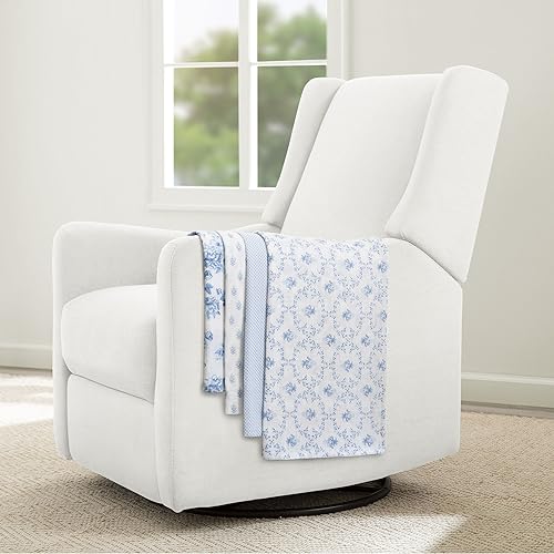 Delta Children 100% Cotton Muslin Baby Receiving Blankets for Girls and Boys – 47x47 Inches (Pack of 4), Blue Botanicals