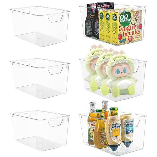 6 Pack Plastic Pantry Storage Bins with Handles