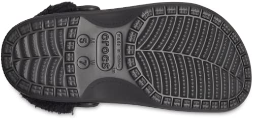 Crocs Unisex-Adult Baya Lined Fuzz Strap Clogs, Black/Black, 11 US