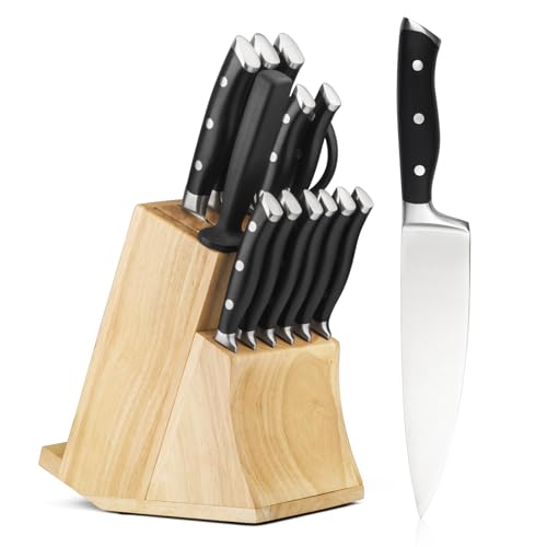 15 Piece Kitchen Knife Set with Block, Forged Steel