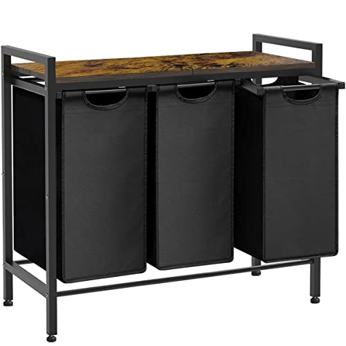 3 Bag Laundry Hamper Sorter with Wooden Shelf
